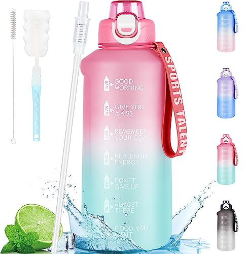 Botella Agua 2l, Botella De Agua Deportiva Sin Bpa, Botella Agua Grande a Prueba De Fugas, Botella Motivacional Con Marcas De Tiempo Para Deportes, Fitness, Senderismo