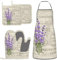 BOKEKANG Lavendel Blumen Elegante Postkarte Vintage Ofenhandschuhe und Topflappen mit Schürze 5er Set Silikon Küchenhandschuh und rutschfeste Topflappen Schürze Set Hitzebeständige Ofenhandschuhe Hot