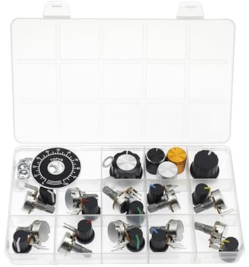 10PCS WH148 Vertikales 3-Pin-Potentiometer nach außen 5K Ohm | Eindrehbarer Einstellwiderstand nach außen gebogen mit 15mm Rändelwelle und Aluminium-Knopfkappe