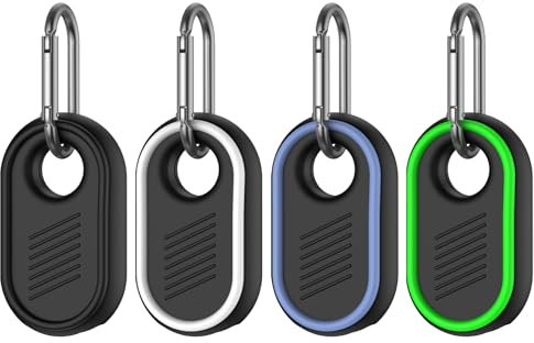 [4 Stück] GPS Tracker Halterung, MOWYEOK kompatible Samsung Galaxy Smarttag2 Silikonhülle mit Schlüsselring, geeignet für Schlüssel, Geldbörse, Gepäck（Schwarz+Weiß+Blau+Grün）