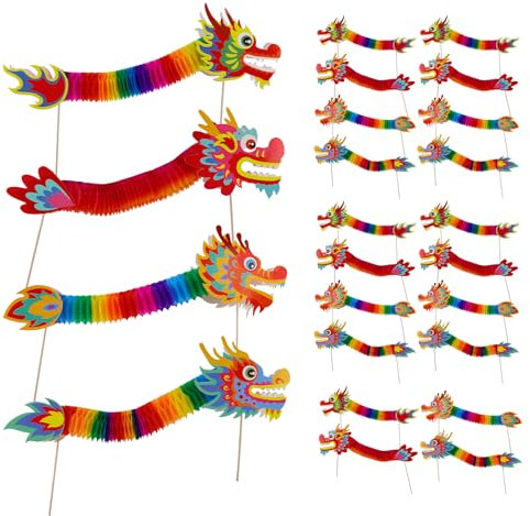 Lot de 24 décorations de fête en papier 3D pour le Nouvel An chinois - Dragon en papier chinois - Décorations de fête pour festival de printemps