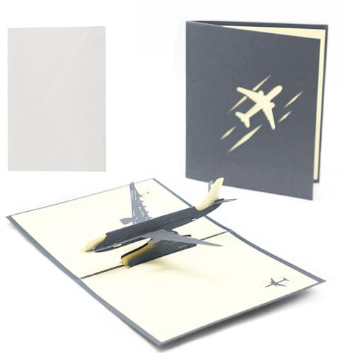 Mmgoqqt Pop-Up Karte Flugzeug Geburtstagskarten, 3D Gutscheinkarte für Flug, Reise Geschenk, Geburtstagskarte als Reisegutschein, Geldgeschenk für Reisekasse oder Urlaubsgeld