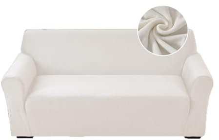 Highdi Stretch Sofabezug 2 Sitzer, Samt Élégant Waschbare Haustier-Sofa-Möbelbezüge Couchhusse Elastisch Weich Sofahusse für Wohnzimmer (Weiß,2 Sitzer)