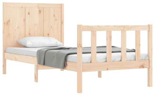 vidaXL Massivholzbett, Bett mit Kopfteil, Holzbett Einzelbett für Schlafzimmer, Bettrahmen Bettgestell mit Lattenrost, Schlafzimmermöbel, 100x200cm