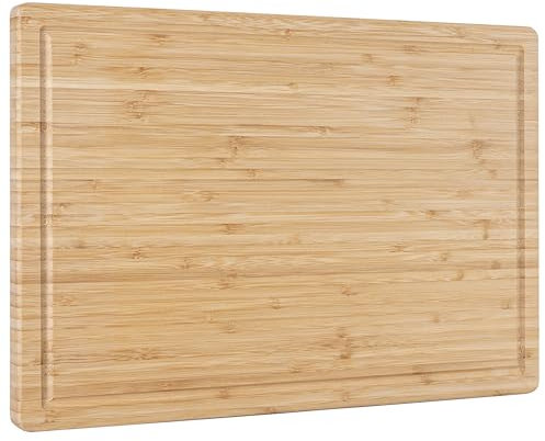 Vencier Organic 2-in-1 Bamboo Chopping Board: Extra-Large, Juice Groove. Ideal for Meat, Veggies, Cheese, Bread. A Premium Kitchen Essential Cutting Board (44 x 30 x 2 cm)
