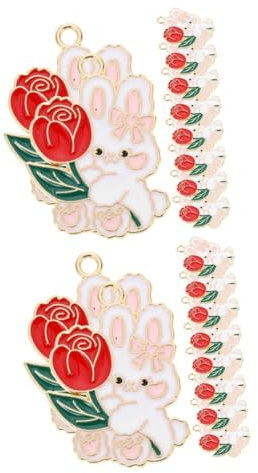 STOBOK 20 Stk Zubehör Anhänger Schlüsselanhänger Schlüsselbund Cartoon-Taschenanhänger Hasenanhänger aus Emaille Schlüsselringe Schmuck Kaninchen-Anhänger dekorativer Anhänger Rose Charme