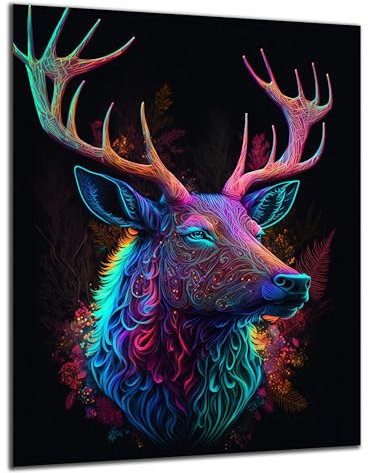 DARO Design - Wand-Bild 6mm HDF 84x56 cm Neon Hirsch-Kopf - Wand-Deko Bilder Wohnzimmer