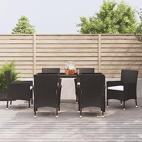 Rantry Gartenmöbel-Set, 7-teilig und Kissen, Polyrattan, Schwarz, Stuhl, Sessel, Tisch, Küche, Outdoor, Terrasse, Balkon, Möbel, Typ 3