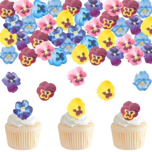 DazzJoy 60 Stück Essbare Blumen für Tortendeko - Stiefmütterchen für Hochzeit und Kuchen