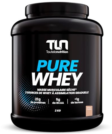 PURE WHEY | 81% de Protéines en 2 sources | Riche en BCAA et Glutamine | Assimilation Graduelle | Musculation Rapide et Sèche | Peu Calorique | 2kg | Onctueuse Goût Cookie | TLN