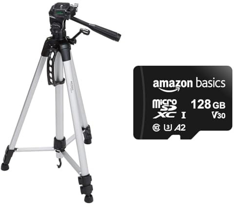 Amazon Basics Complete Tripod Units, 60 inch Lightweight Tripod with Bag + Amazon Basics Micro SD Cards, 128 gb