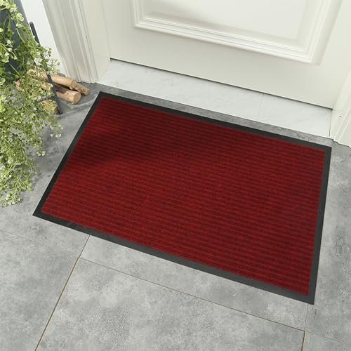 Swsen Fußmatte Rutschfester - Schmutzfangmatte für Haustür Innen/Außen mit PVC Anti-Rutsch Boden - Waschbarer Schuhmatte mit äußerst Starker Schmutz und Feuchtigkeitsaufnahme, Rot, 80 x 120 cm