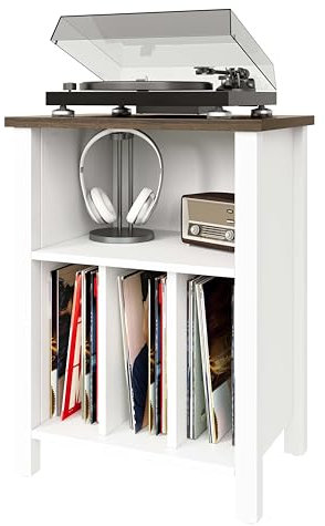 LIDYUK Soporte para tocadiscos, mesa auxiliar de almacenamiento de discos de vinilo con estante de exhibición con capacidad para hasta 130 álbumes, mesita de noche grande de madera, mesa auxiliar para