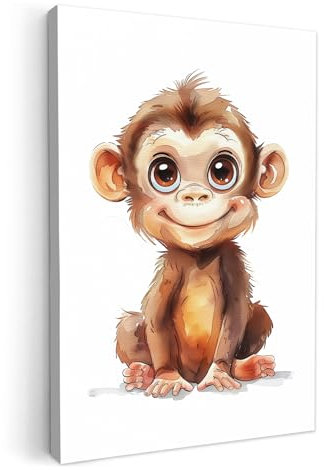 MuchoWow© Bilder 40x60 cm Kinderzimmer Deko Modern Wandbild Kunstdruck auf Leinwand Bild Schlafzimmer über Bett Room Decor Geschenke Affe - Aquarell - Baby - Tiere