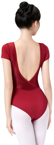 RuiBalletto Women Ballet Leotards, Lace Back Dance Bodysuits, Short Sleeve Gymnastics Leotards