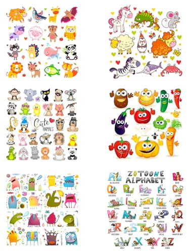 Sxutop 6 Blatt Kinder Bügelbilder Thermotransfer Patches zum Aufbügeln Tiere Patch Wärmeübertragung Bügelflicken Kinder Tiere Aufnäher Patches Aufkleber für Kleidung, T-Shirt, Jeans, Taschen DIY