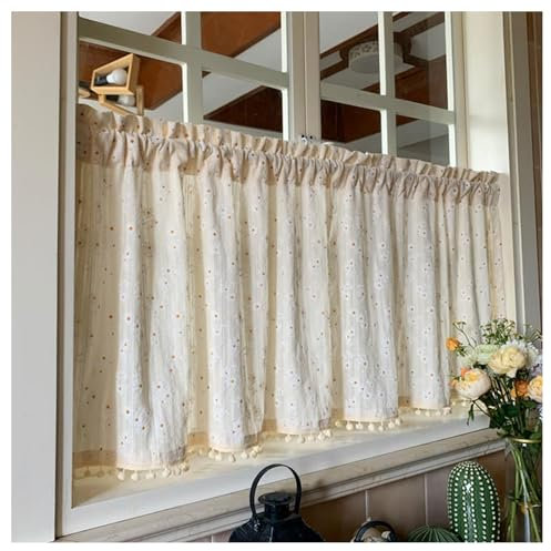 AYHARYLH Tende Corte In Cotone E Lino Retrò Tendina Sottolavello Bagno Tende Lino Tende A Vetro Per Finestra Moderne Tendine Da Cucina Ariose Per Piccole Finestre, Cucina(W140*H70cm)