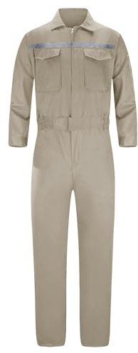 Yukirtiq Men's Workwear Overalls Hardwearing Hi Viz Coverall Functional Boilersuit Polycotton Mechanics Coveralls with Multi Pockets, Khaki, XXL