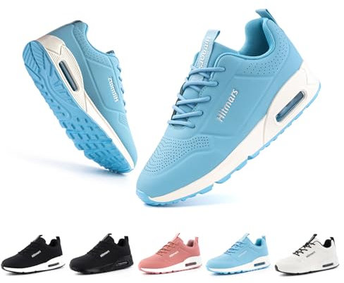 Hitmars Chaussures de Running Femme Chaussures de Sport Chaussure de Course Basse Légères Respirant Lacets Antidérapant PU Coussin d'air Bleu EU40