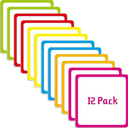 Magnetic Blank Labels, 12 PCS Dry Erase Reusable Neon Name Tag Magnets with Colorful Frame in 6 Colors for Whiteboard, Locker, Fridge, School, Office, Home (Each Measures 4 x 4)