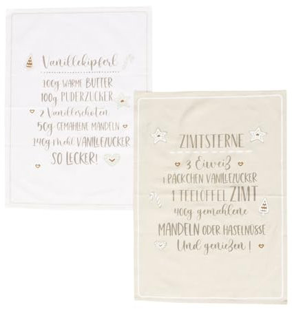 Geschirrtuch Bakery 2er-Set Weihnachten Rezepte Vanillegipfel Zimtstern Küchentücher Baumwolle Handtuch mit Aufhängung Schriftzug Geschenkset 70 x 50 cm