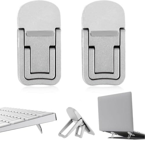 RUGBOL 2 Pcs Keyboard Riser, Adjustable Laptop Stand, Silver, 2 Count, Universal, Laptops, Tablets, Mobile Phones, Ergonomic, Sticky Pad Mount