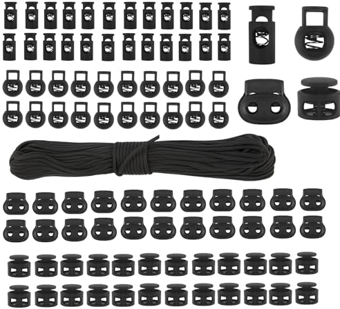 YIGUANXIN 100Pcs Toggles for Drawstrings with 3mm*4m Black Spring Rope for Shoelaces Clothing Backpack, 5 Styles Toggles for Cord Locks Toggle for Shoelaces Clothing