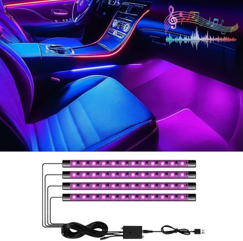 XEMQENER Car LED Interior Lights, Led Car Strip Light With APP Control, 48 LEDs RGB Music Sound-Activated, USB Port Vehicle Charger Footwell Lights,8 Colors Vehicles Atmosphere Lighting