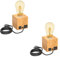 ledscom.de 2 Stück Tischlampe HITO, Holz massiv, eckig, USB, inkl. E27 Lampe Retro, gold, 489lm, extra-warmweiß