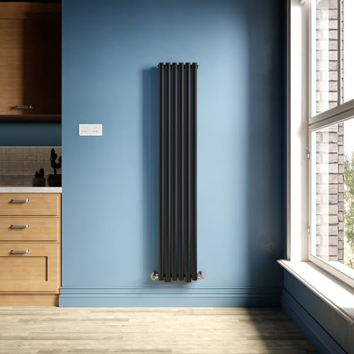 ELEGANT 1600 x 290mm Black Vertical Designer Radiator Double Column Oval Tube Modern Central Heating Panel Tall Upright Radiators