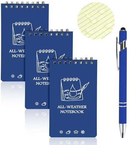 OT-NVWOZR Wasserdichte Notizblock mit Stifte, 3 x 5 Zoll Taktisches Notizbuch Allwetter-Notizblöcke mit Top-Spiral, Tasche Pocket Steno Blöcken mit Raster für Aktivitäten im Freien (3, dunkelblau)