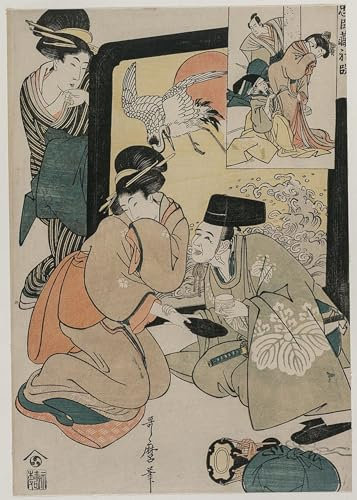 ARToPHIIU Modern Wandbilder Poster Wandbilder Leinwand Bilder Druck die Oiran Yoso Oi sitzt an ihrer Toilette von Kitagawa Utamaro Leinwand Ölgemälde für Office Home Decor 60x90cm