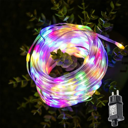MOLVCE Lichterkette Außen und Innen mit Stecker, 10M 100 LED Lichtschlauch Bunt, 8 Modi Wasserdicht Fairy Lights mit Timer,Speicherfunktion für Weihnachten Partys Hochzeit Halloween Garten