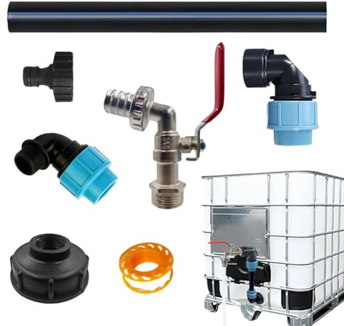 Robinet Cuve 1000L | Robinet IBC Col de Cygne de Cuve | Raccord en Col de Cygne 3/4 Étanche | IBC Adaptateur pour Cuve Récupération d'Eau de Pluie 1000 Litres, Raccord Cuve IBC Robinet Kit