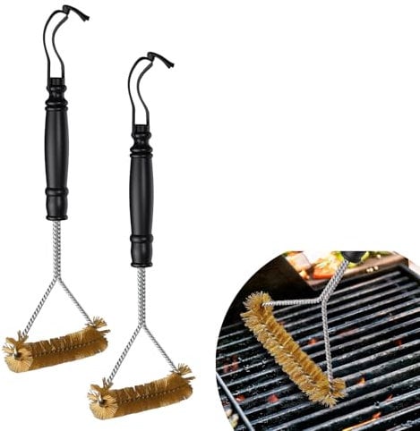 2 Stück Grillbürste Messing, Grill Reinigungsbürste Messingbürste Grill, Grillbürste für Gussrost, Reinigungsbürste für Grillrost Gasgrill Holzkohlegrill Gusseisengrill