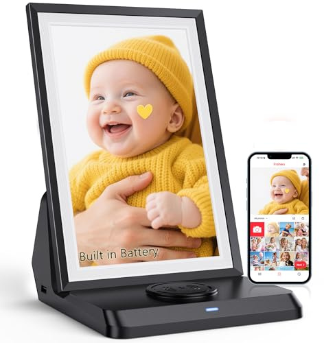 Frameo WiFi Digital Photo Frame 10.1 Inch with Rechargeable Battery - 1280x800 HD IPS Touch Screen Picture Frame Electronic, 32GB Memory, Auto Rotate, PictureFrame for Sharing Photos and Videos