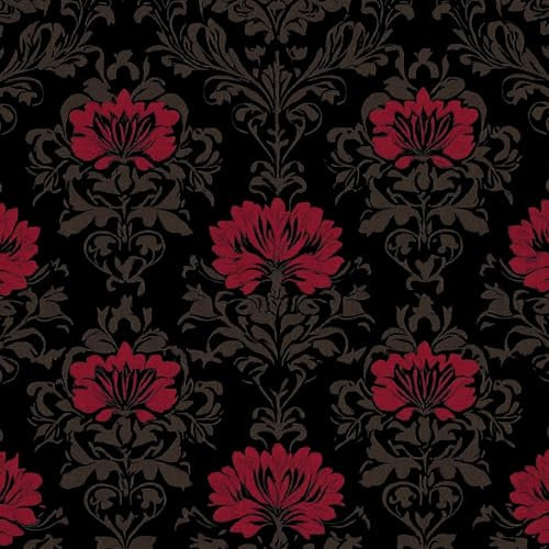 Générique Papier Peint Auto-adhésif Carthame 30CM×12M Vintage Style Baroque Rouge Et Noir Autocollant Amovible PVC Vinyle Film Imperméable Meuble Decoratif Salon Salle de Bain Chambre Armoire