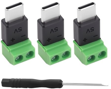 Maxhood USB Type-C Screw Terminal Adapter, USB C Plug to 2 Pin Solderless Connector, 5V 1.5A USB C Screw Terminal Adapter for Repair Power Charging, 3-Pack