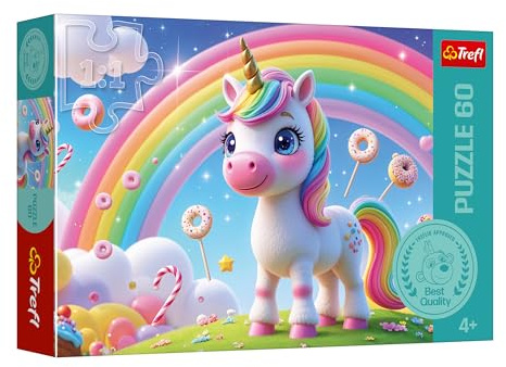 Trefl - The Treflik Family, Candy World – Puzzle mit 60 Elementen – Buntes Puzzle mit Einhörnern, Unterhaltung, Spaß für Kinder ab 4 Jahren