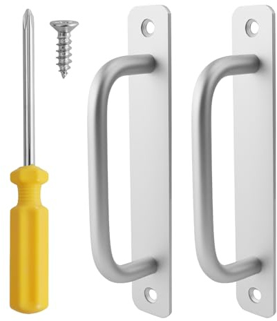 REBECCAHOWARD 2 Pièce Poignée de Porte de Grange Coulissante avec Tournevis Cruciforme,Poignée Porte Coulissante en Aluminium,Anti-Rouille Poignee de Porte,Argenté Poignee de Porte Exterieur