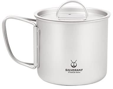 SILVERANT Tasse à café en titane ultralégère avec poignée pliable et couvercle pour randonnée, pique-nique (poignée de 400 ml)