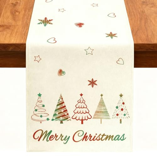 Tischläufer Weihnachten 33x180 cm Weihnachtsdeko Weihnachtstischdecke Weihnachtstischläufer Modern Weiß Winter Design für Drinnen und Draußen Weihnachten Deko Küche Esstisch Party Dekoration