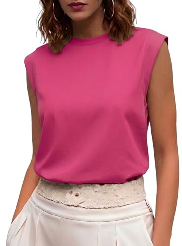 Cuptacc Tee Shirt Femme sans Manches Col Rond Haut Chic Elegant | Col Rond,Basique,Ample,Décontracté,Ample,Confortable,Sans Manches,Aéré,Manches à Empeigne,Bureau,Voyage