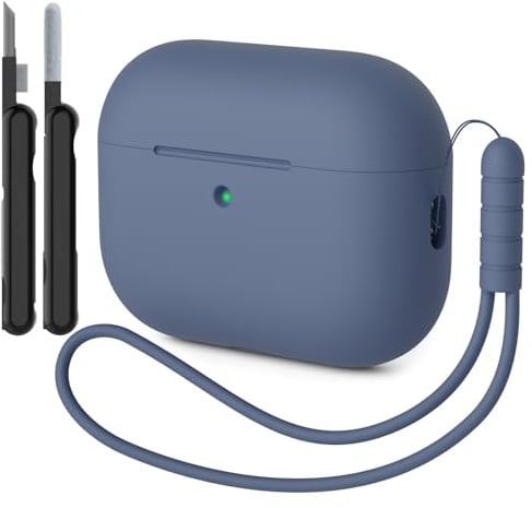 AOTUAO Hülle Kompatibel mit AirPods Pro 3 Hülle Case, Weiches Silikon Stoßfeste Schutzhülle für AirPods Pro 3. Generation Case Cover mit Reinigungsset und Silikon Lanyard, Gray Blue