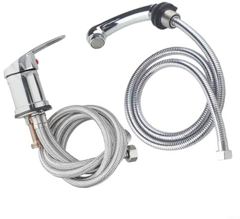 Tidgel Mischbatterie mit ausziehbarer Handbrause, Chrom, für Shampoo-Bett, Waschbecken und Friseur-Waschtisch, 80 cm Stoffschlauch