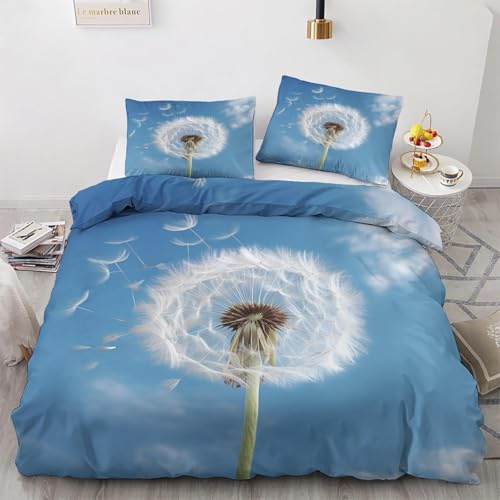 Generisch Bettwäsche 200x220 ‌Pusteblume‌ Bettbezug 200x220 3 Teilig Wendbar Bettwäsche-Sets 3D Muster Weiche Mikrofaser Bettbezüge mit 2 Kissenbezug 80x80 cm D2139