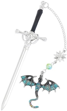 Fantasy Lesezeichen viertem Flügel,Schwert Drache Stil,Lesezeichen PersonalisiertMetall mit Vintage Silber Charme,Geschenk für Männer Buchliebhaber,Schwert Bookmark Kristall Anhänger,Blau SQ2232