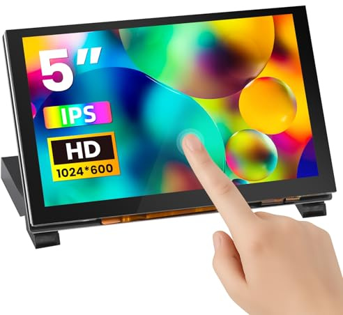 ELECROW Schermo per Raspberry Pi, 5 Pollici Mini Monitor LCD HD Touch Screen 1024×600 con Supporto, Compatibile con Raspberry Pi 5/4/3/2/Zero, PC, Jetson Nano, Banana Pi, Windows PC