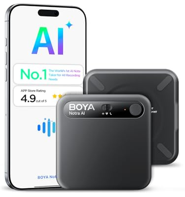 BOYA Notra Enregistreur Vocal AI, Capture 3 Modes – Ambiance/Appel téléphonique/Bluetooth, Transcription IA et résumé Intelligent, Prend en Charge Plus de 140 Langues, Stockage de 64 Go, Prise de