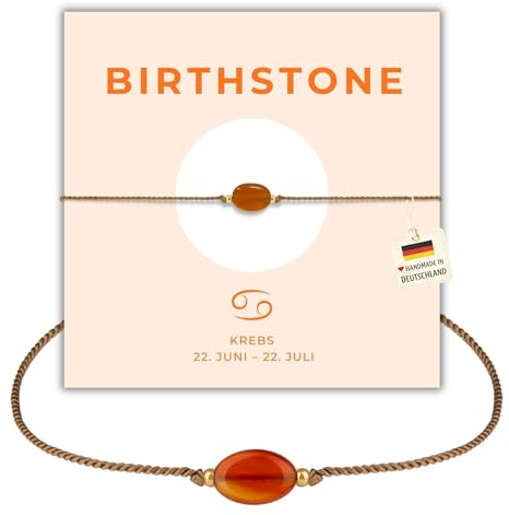 happymaker Geburtsstein Armband für jedes Sternzeichen, echte Edelsteine als Geburtssteine, handgefertigt in Deutschland, Geschenkverpackung und Karte mit Edelsteinbedeutung